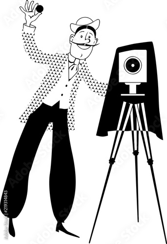 Old time photographer with a vintage camera, EPS 8 vector illustration, no white objects