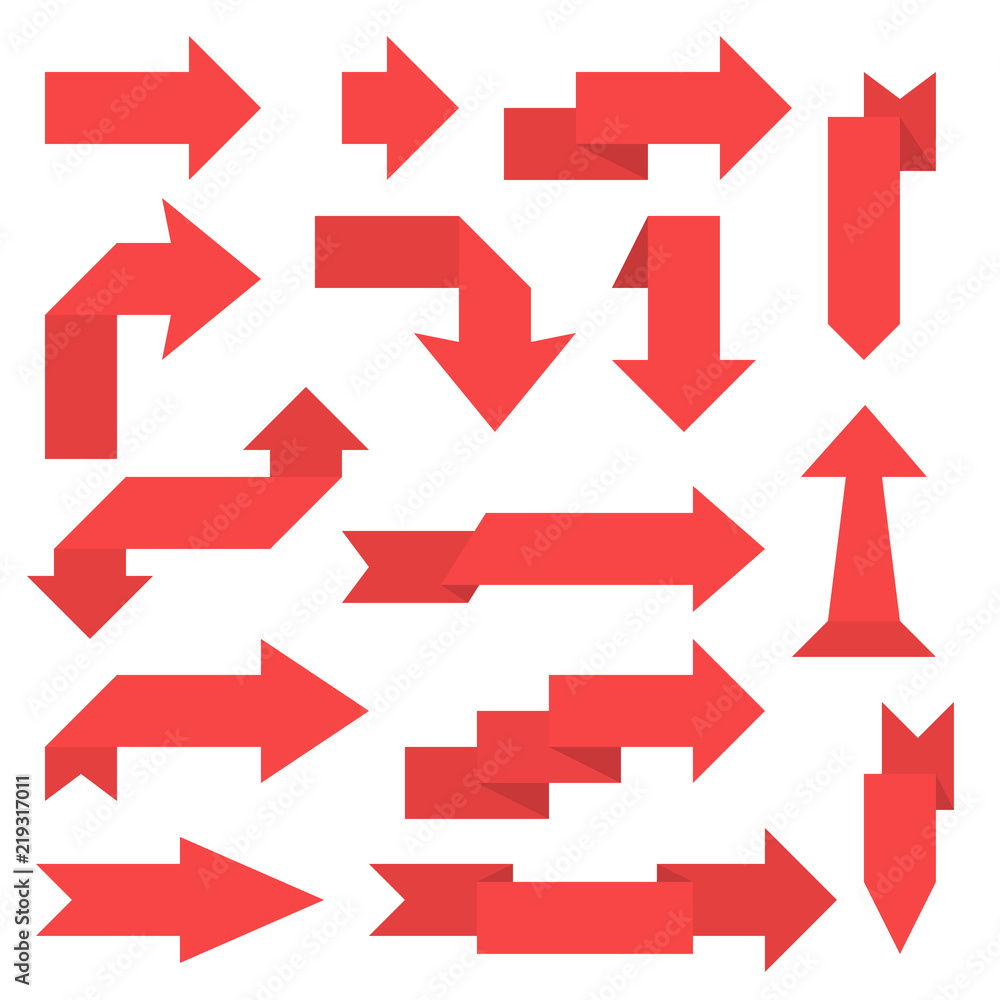 Red paper arrows. 3d sticker labels Red paper arrows. 3d sticker labels