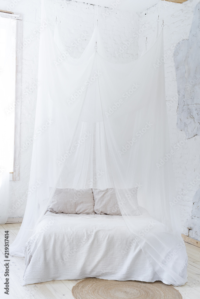 beautiful rest, interior, comfort and bedding concept - bed at home bedroom beautiful rest, interior, comfort and bedding concept - bed at home bedroom