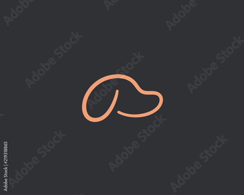 Dog minimalism one line logo. Pet store vector logotype. Puppy linear sign icon symbol.