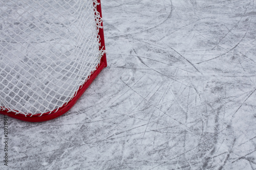 Canvas Print Ice hockey goal and the skate marks on the ice in Finland.