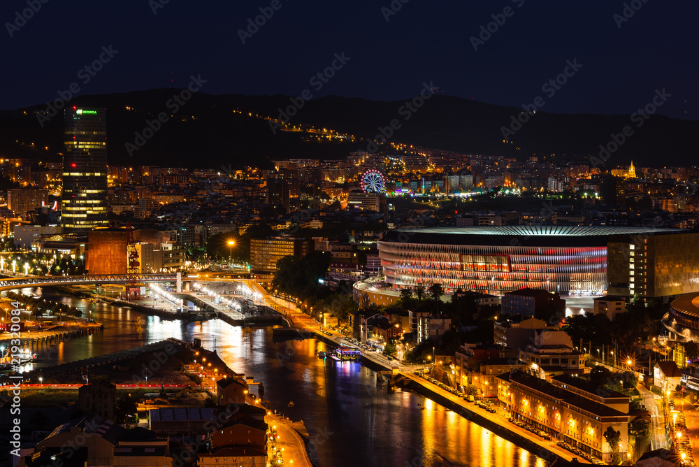 City of Bilbao at night, Basque Country, Spain