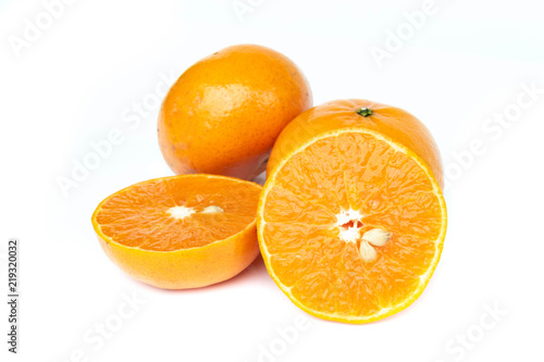 Mandarin orange slice isolated on white background.