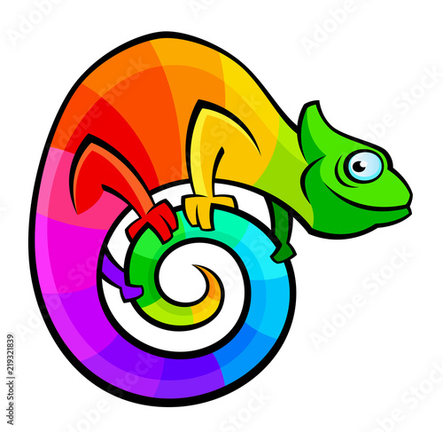 Funny colorful chameleon on a white background