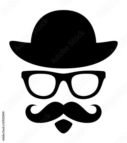 Gentleman head with a hat and glasses on a white background