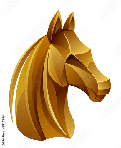 Head of a golden horse on a white background