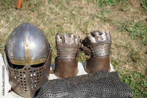 Artfully Handforged Knights armor and helmets for collecting and carrying on festivals 
 photo