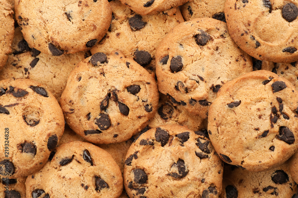 Tasty chocolate cookies as background, closeup Tasty chocolate cookies as background, closeup