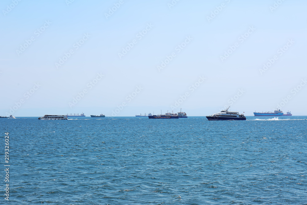 Beautiful seascape with vessels on sunny day