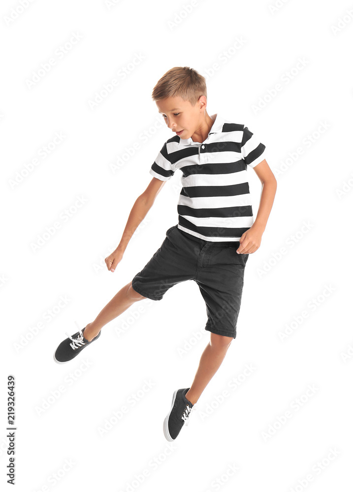 Adorable little boy in casual clothes on white background Adorable little boy in casual clothes on white background