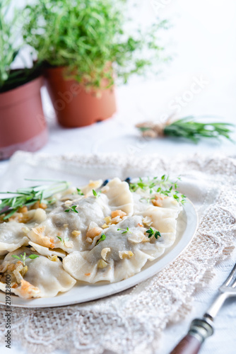 Dumplings with cabbage and mushrooms