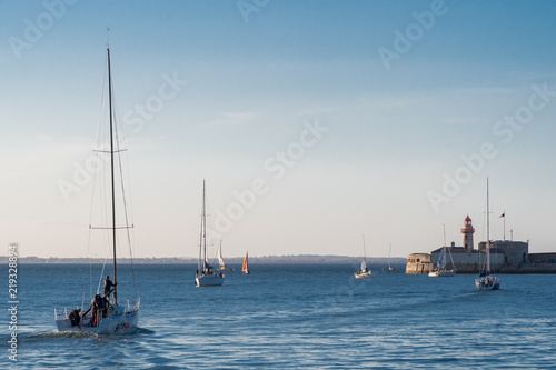 Yachts heading out from Dun Laoghaire harbour to Dublin Bay