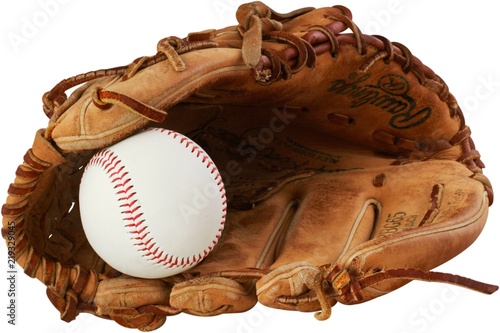 Baseball glove with a ball in it - isolated image photo