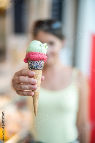 Young woman enjoying ice cream