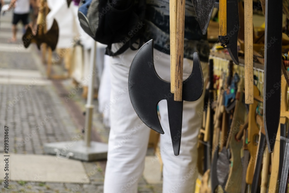 Zilina, Slovakia. 19-Jul-2018: Days of mediaeval art in Zilina. Market: Homemade toys, souveniers, candles, decorations on the market. Slovakia Zilina, Slovakia. 19-Jul-2018: Days of mediaeval art in Zilina. Market: Homemade toys, souveniers, candles, decorations on the market. Slovakia