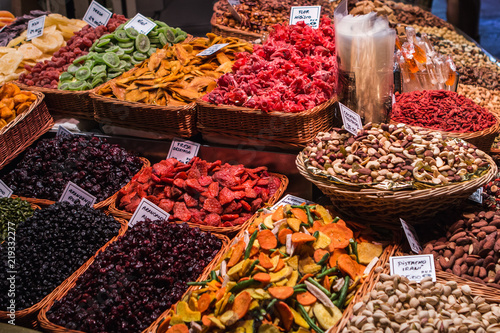 Assorted nuts in a market, Barcelona