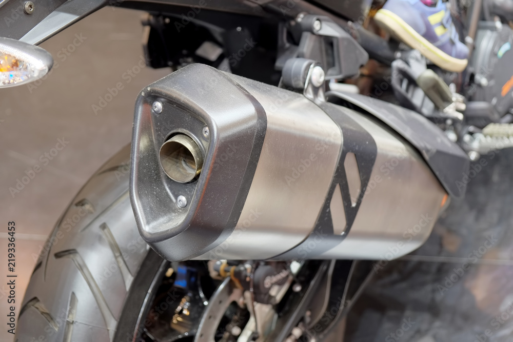 Exhaust pipe sport motorcycle. Closeup view, back view Exhaust pipe sport motorcycle. Closeup view, back view