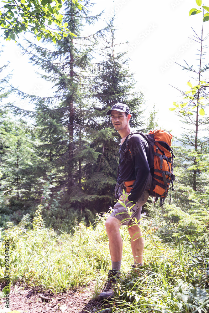 Naklejka premium hiker in the mountains