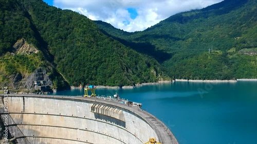Aerial shot of a Hydropower Plant with a dam in Georgia.
