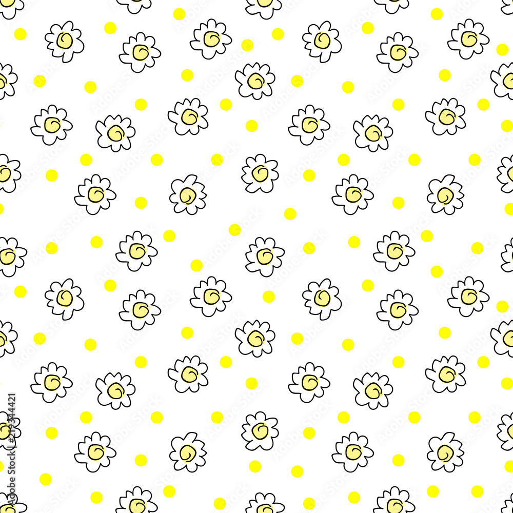 simple seamless vector background chamomile drawing, yellow, flowers  ordinary, easy simple drawing the background of polka dots Stock Vector |  Adobe Stock