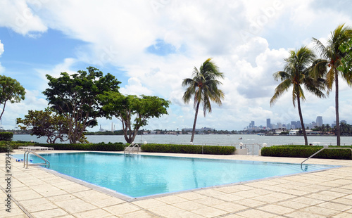 Miami Beach,Florida condominium infinity swimming pool.