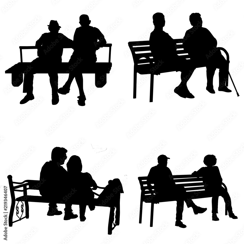 Vector silhouette of a people sitting on a park bench Stock Vector ...