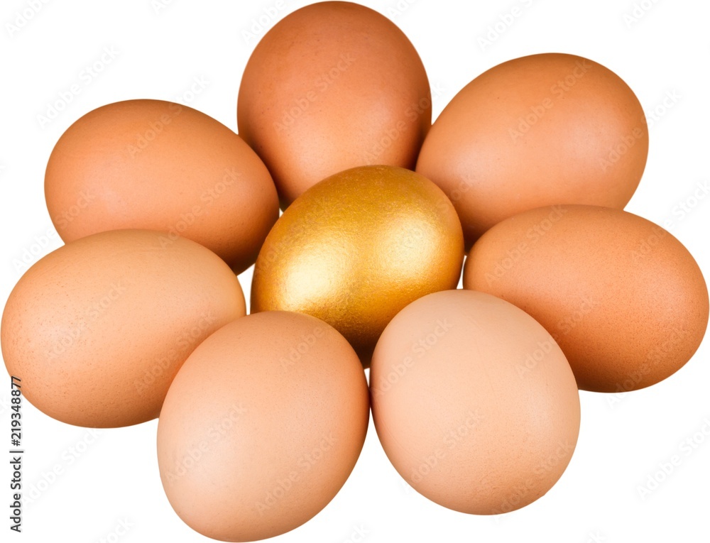Golden Egg Surrounded With Eggs - Isolated Golden Egg Surrounded With Eggs - Isolated