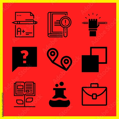Simple 9 icon set of edication related open book, flask, education and distance vector icons. Collection Illustration