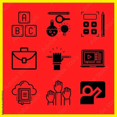 Simple 9 icon set of edication related lecture, education, case and abc vector icons. Collection Illustration