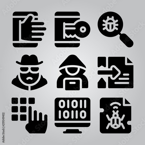 Simple 9 icon set of hacker related [iconsRandom:4] vector icons. Collection Illustration