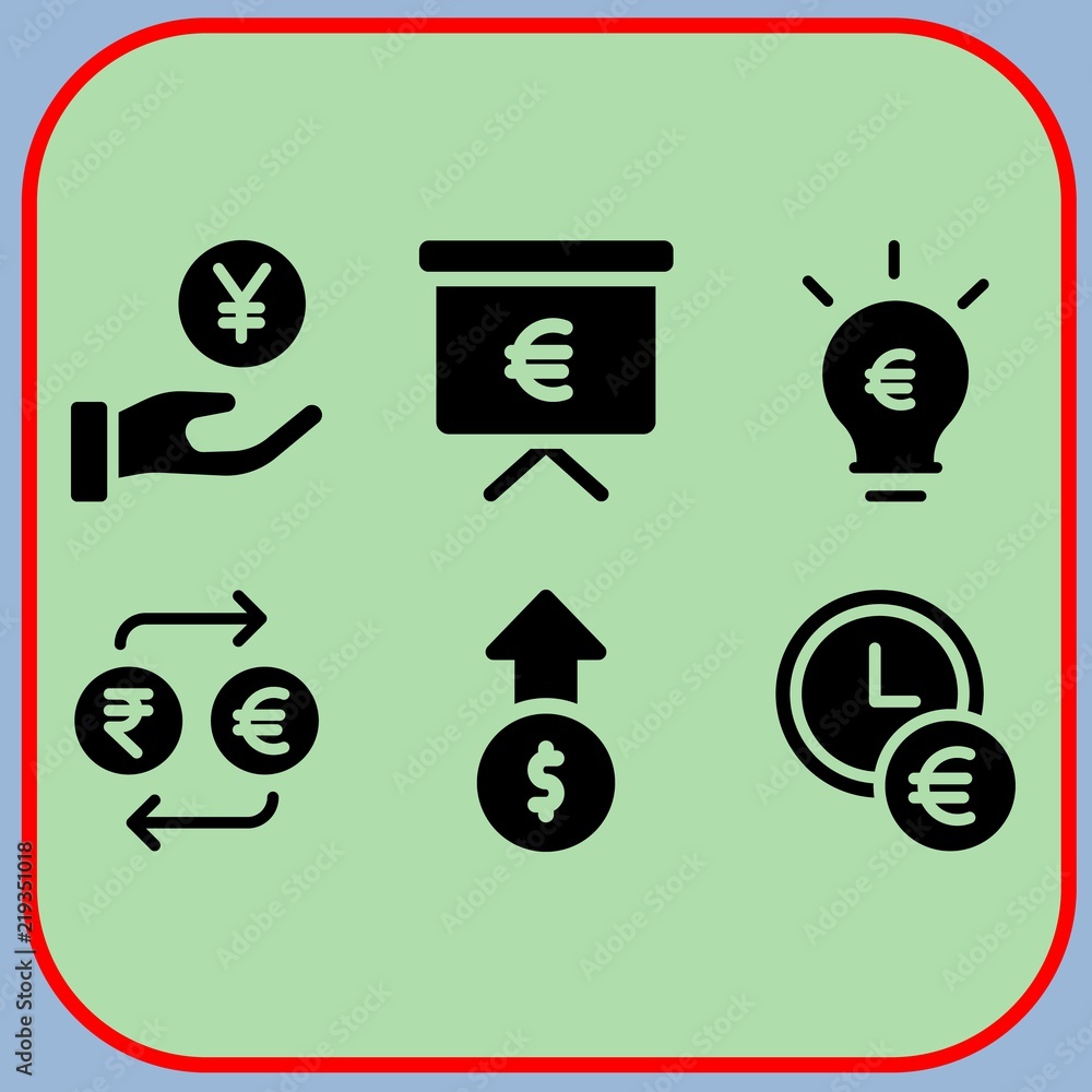 Simple 6 icon set of business related exchange, idea, presentation and euro vector icons. Collection Illustration Simple 6 icon set of business related exchange, idea, presentation and euro vector icons. Collection Illustration