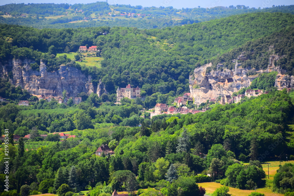 Panoramic view of the Dordogne River from the medieval village of Domme in southwestern France