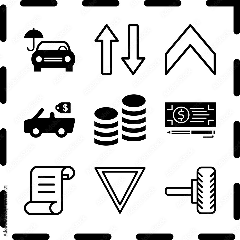 Simple 9 icon set of finance related transfer, cheque, up arrow and yield vector icons. Collection Illustration Simple 9 icon set of finance related transfer, cheque, up arrow and yield vector icons. Collection Illustration