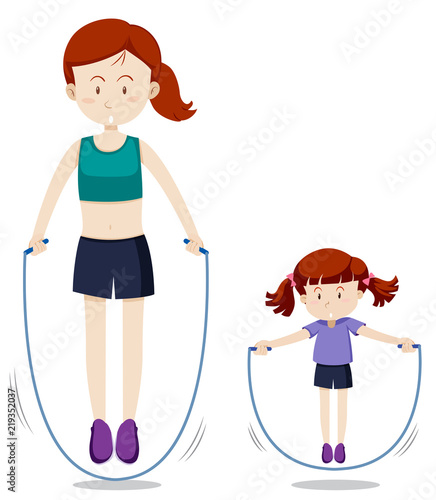 Mother and daughter jump rope