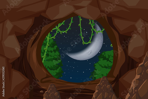 Entrance to cave night scene