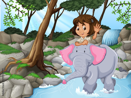 girl riding elephant jungle scene
