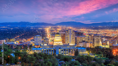 Salt Lake City skyline Utah at night photo