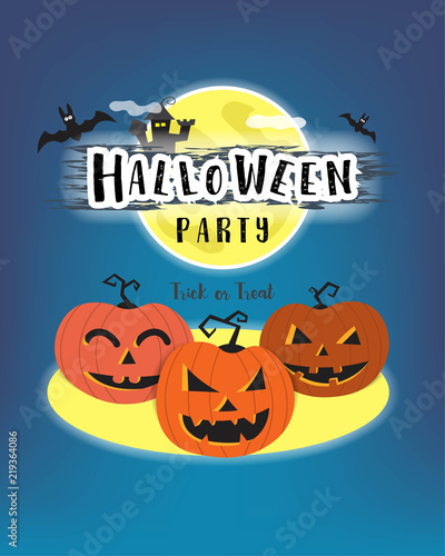 Halloween day celebration concept  pumpkin horror and full moon in the night time  vector illustration design.