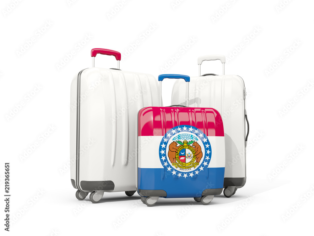 Luggage with flag of missouri. Three bags with united states local flags Luggage with flag of missouri. Three bags with united states local flags