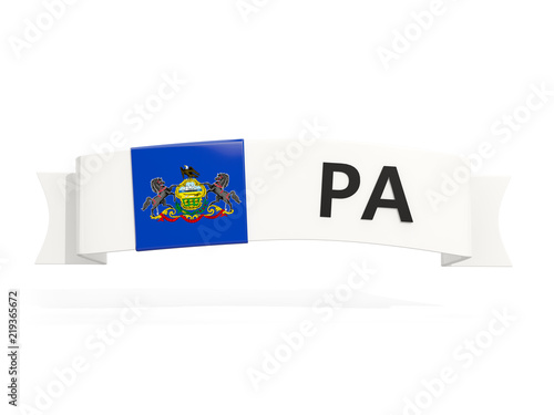 pennsylvania state flag on banner with postal abbreviation isolated on white