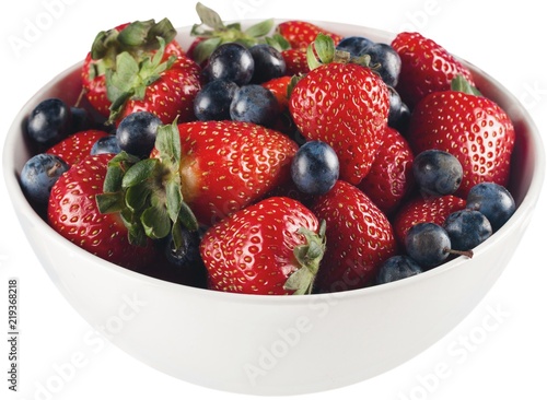Strawberries with Blueberries on Bowl - Isolated