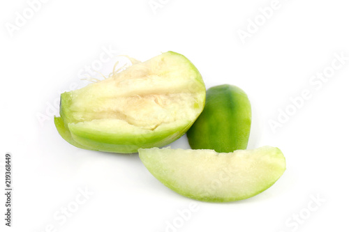 Ma Kok Nam (Thai word), Elaeocarpus hygrophilus Kurz fruits on white background, the fruits are used as foods in some Southeast Asian countries like Thailand photo