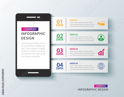 Mobile phone infographic with 4 data template background.