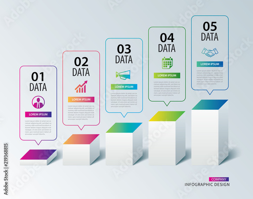 Infographics box square paper with 5 data template. Vector illustration abstract background. Can be used for workflow layout, business step, tag, banner, web design.