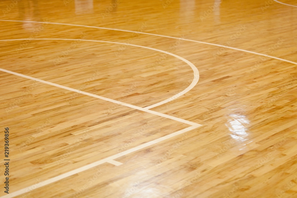 Wooden Floor of Basketball Court - obrazy, fototapety, plakaty 