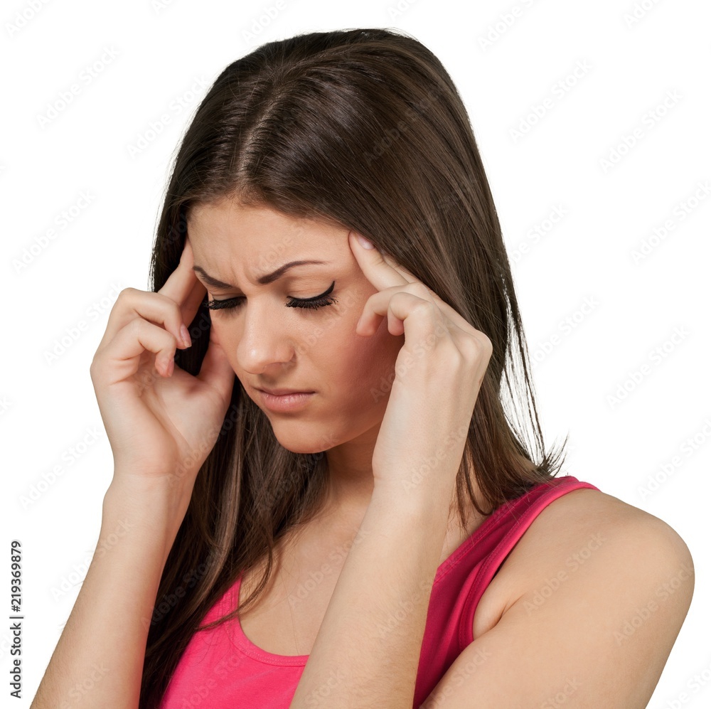 Young Woman with Headache and Hands on Temples - Isolated Young Woman with Headache and Hands on Temples - Isolated