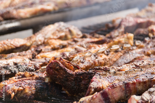 traditional meat grilled on the grill in the Argentine countryside