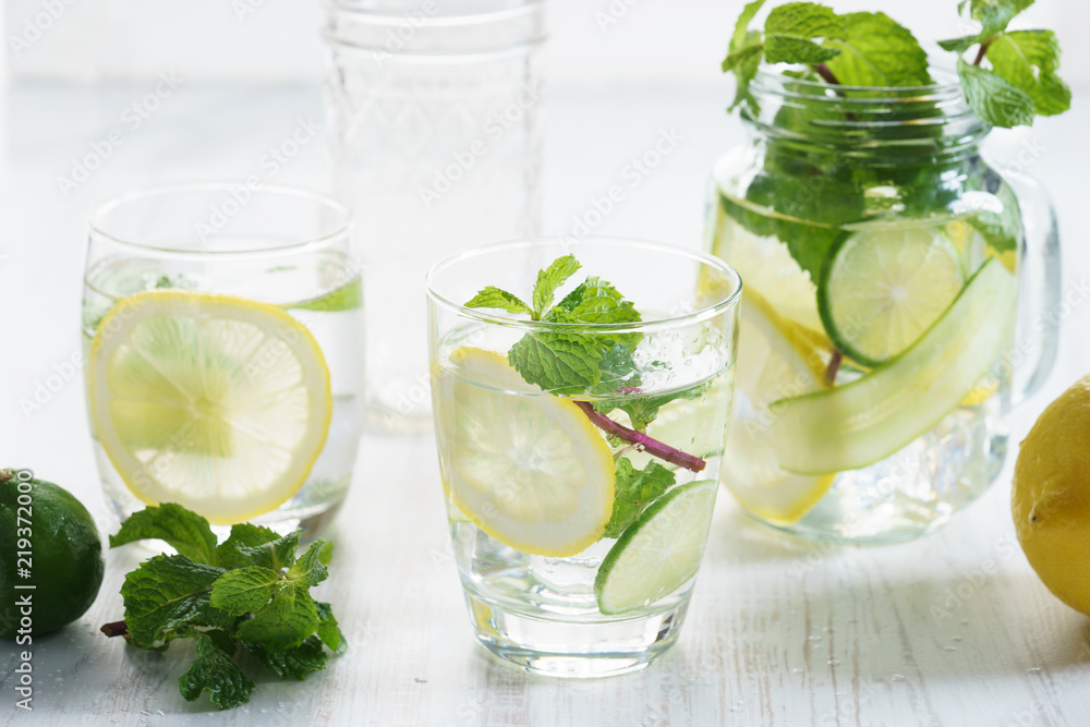Refreshing summer drink with lemon and mint Refreshing summer drink with lemon and mint
