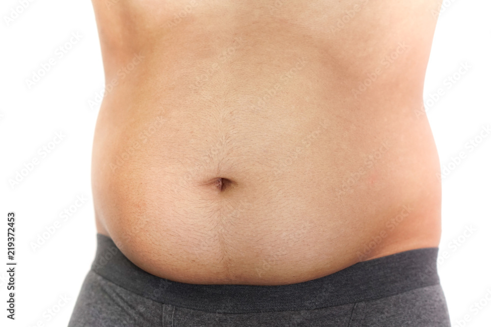 Belly fat stomach with grey black underwear Stock Photo
