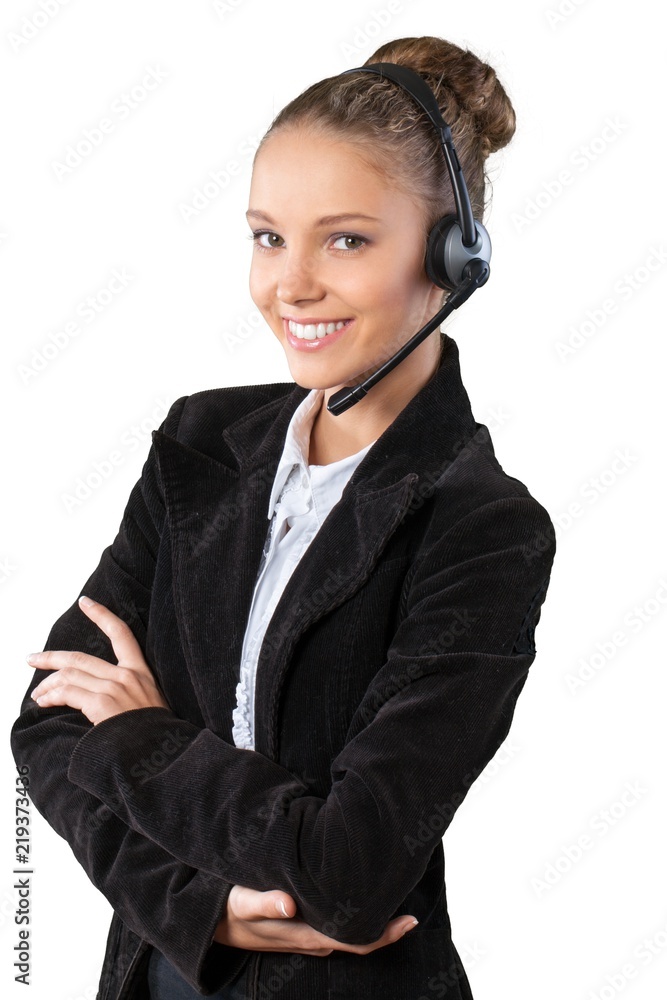 Beautiful young businesswoman with headset on Beautiful young businesswoman with headset on